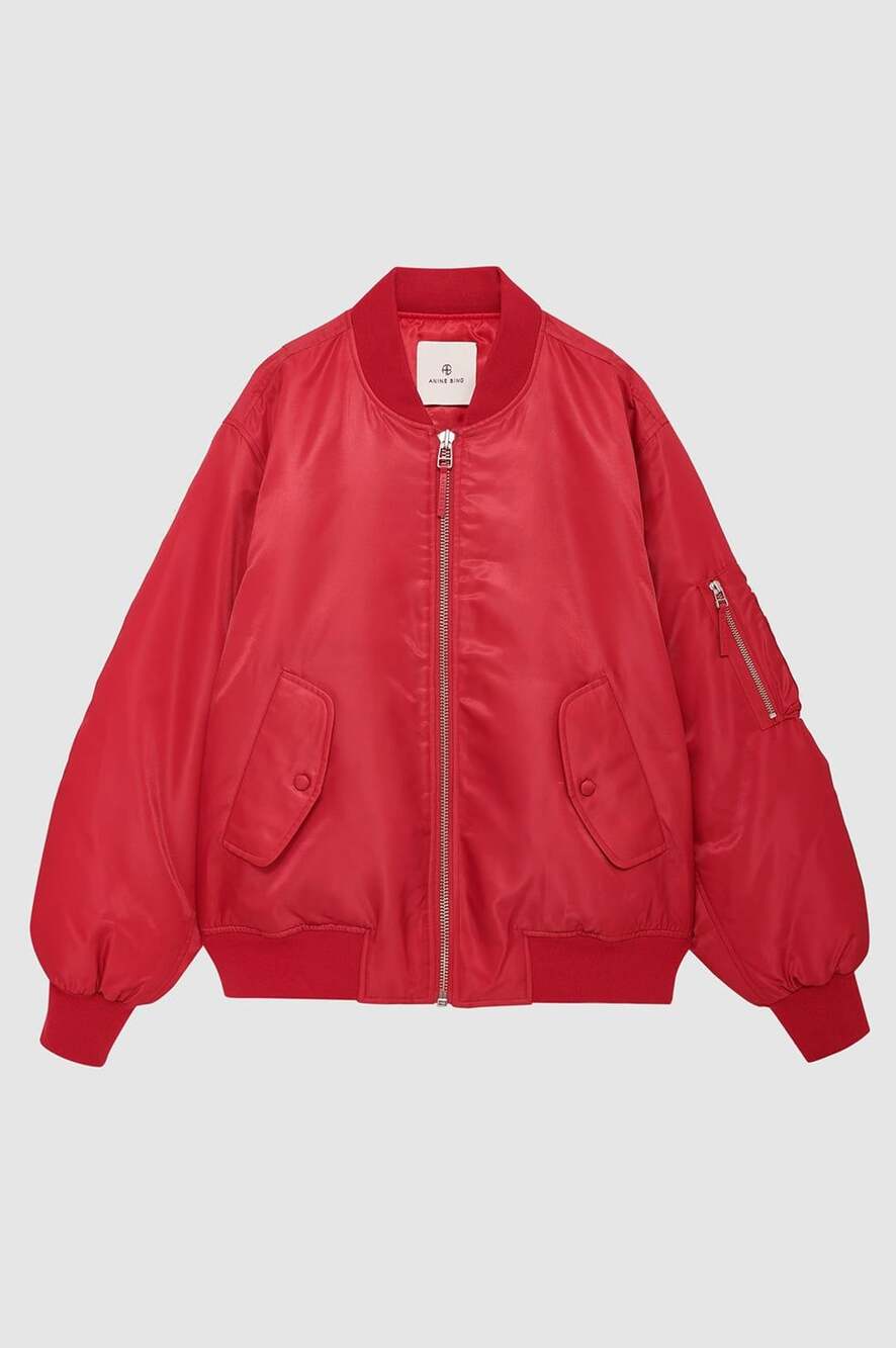 Anine Bing Leon Bomber Jacket Tango Red Size Medium